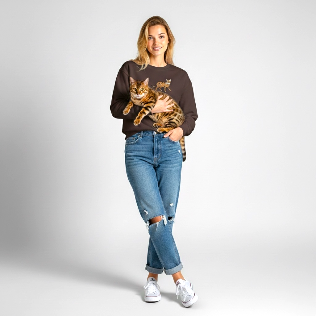 Bluza z dużym haftem zwierzaka, bez kaptura